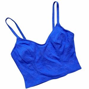 Vintage 90s Blue Floral Crop Top / Swim Bikini Top